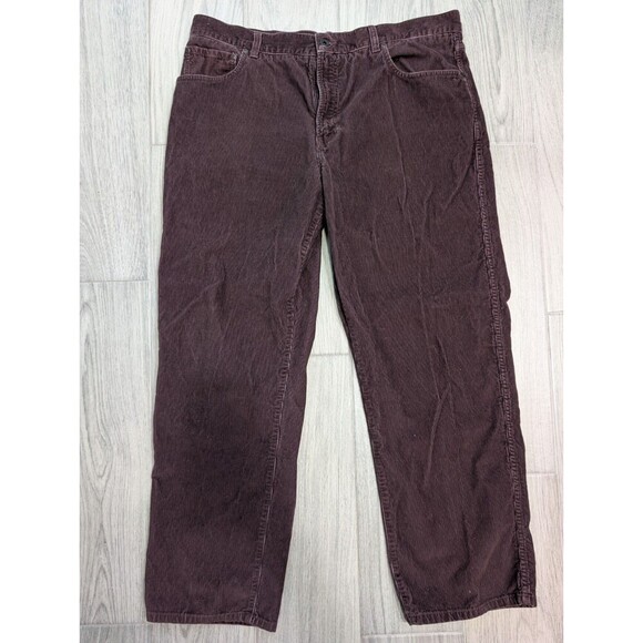 LL Bean Pants Men's 40x32 Burgundy Corduroy Chunky Trousers Pockets 165 - Picture 1 of 8